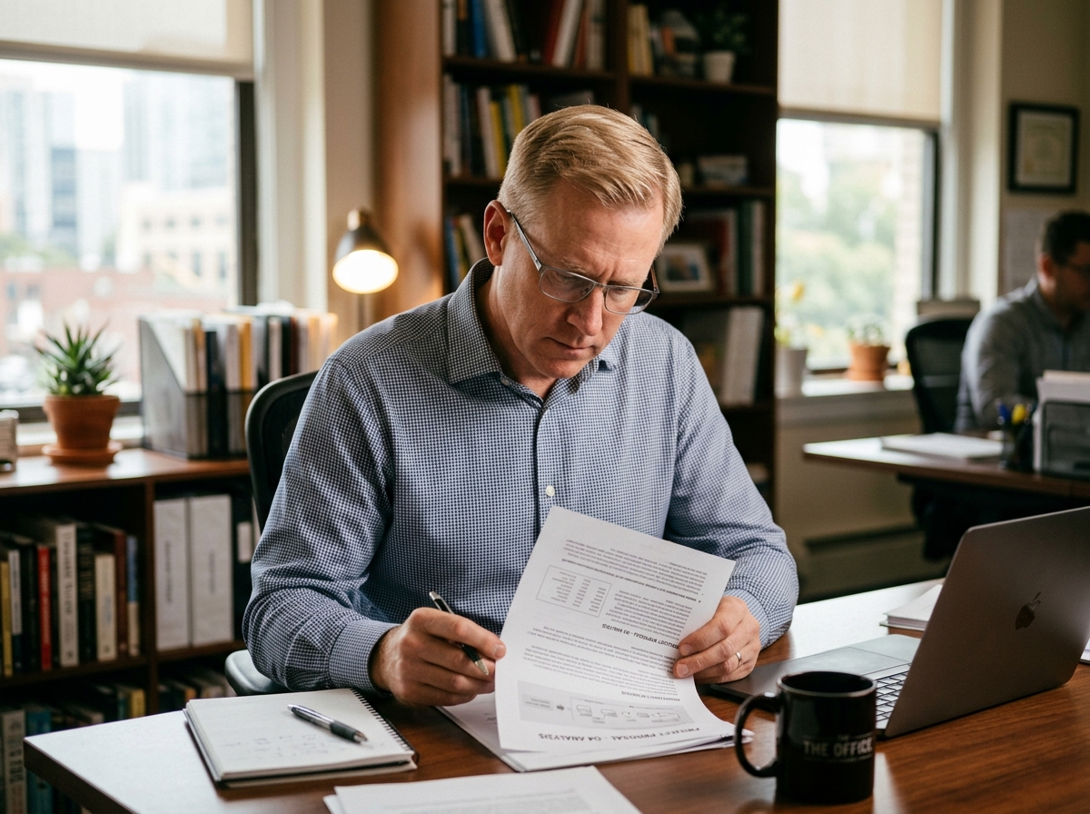 Person reviewing legal documents on laptop